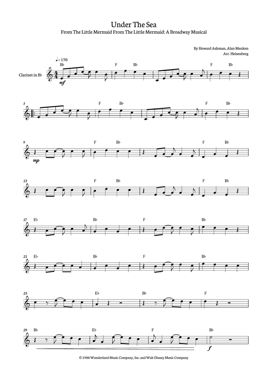 Under The Sea B-Flat Clarinet scores gallery preview page 1