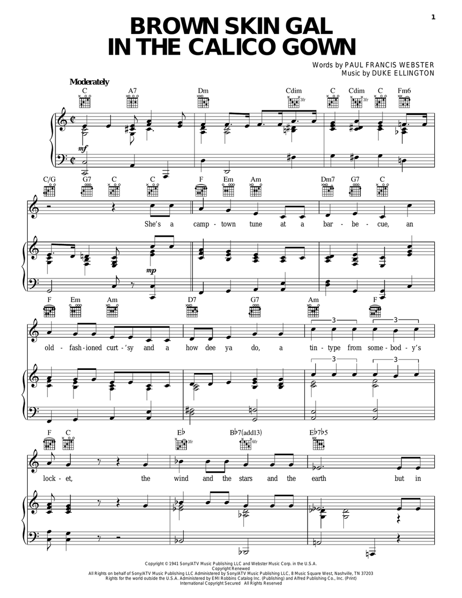 Brown Skin Gal In The Calico Gown Piano, Vocal, Guitar scores gallery preview page 1