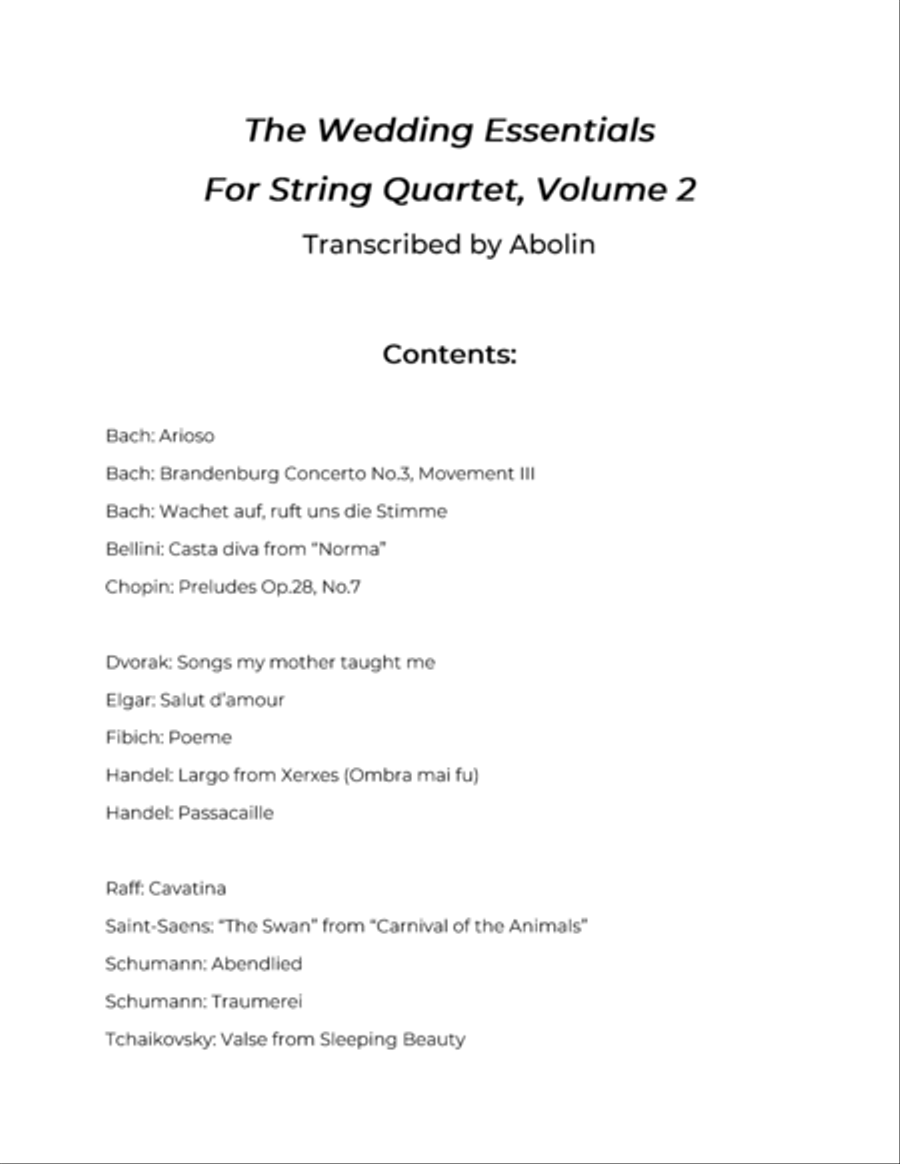 The Wedding Essentials for String Quartet, Volume 2 - Collection of 15 Pieces - Parts (no score) String Quartet scores gallery preview page 2