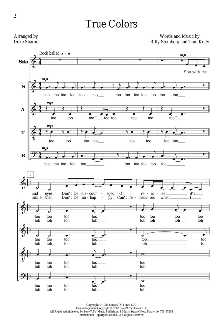 True Colors (arr. Deke Sharon) 4-Part scores gallery preview page 1