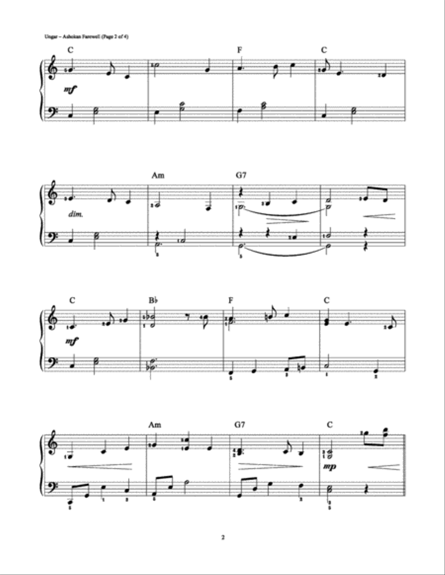 Ashokan Farewell Easy Piano scores gallery preview page 2