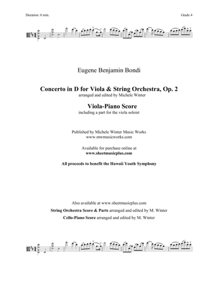 Concerto in D for Viola and String Orchestra, Op. 2 (viola-piano score)