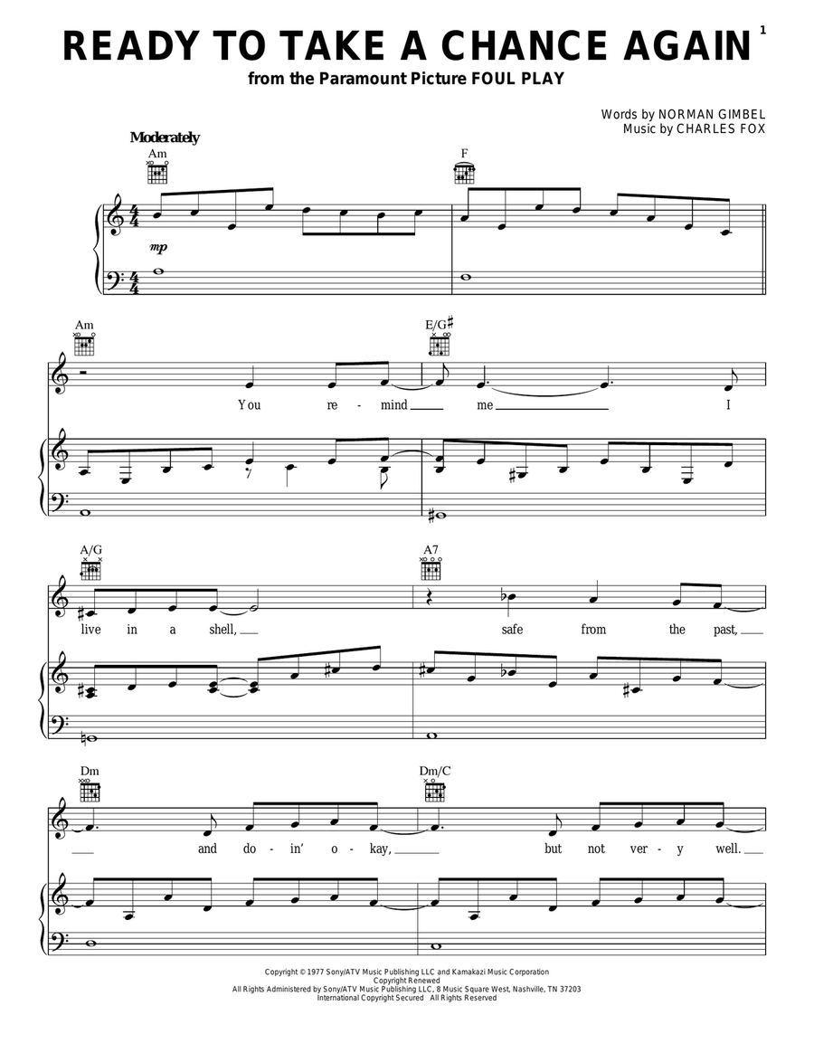 Ready To Take A Chance Again (Love Theme) (from Foul Play) Piano, Vocal, Guitar scores gallery preview page 1