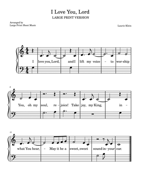 I Love You, Lord, And I Lift My Voice • EASY PIANO HYMN • LARGE PRINT image number null