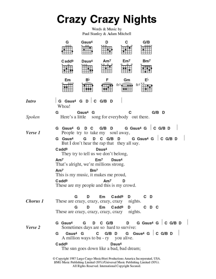 Crazy Crazy Nights Electric Guitar scores gallery preview page 1
