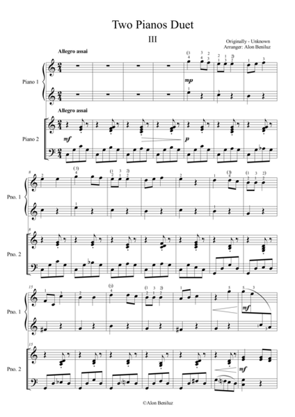Duet for Two Pianos  - Chapter III in C Major  Digital Sheet Music