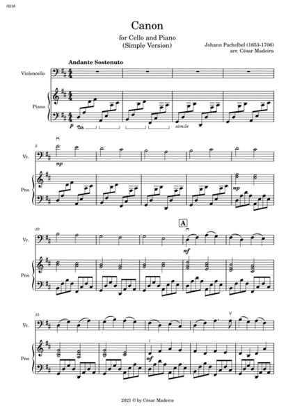 Pachelbel's Canon for Cello and Piano - Simple Version (Full Score and Parts) image number null