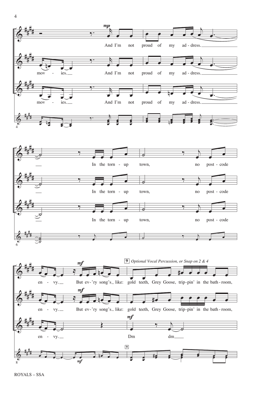 Royals (arr. Deke Sharon) SSA scores gallery preview page 2