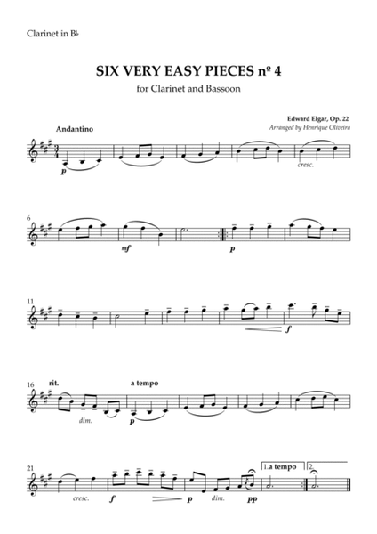 Six Very Easy Pieces nº 4 (Andantino) - Clarinet and Bassoon image number null
