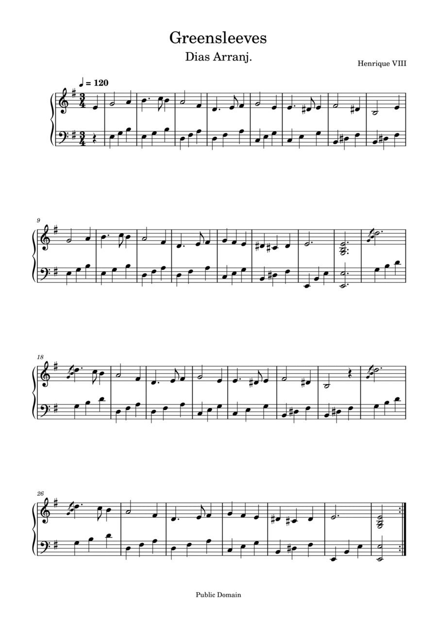 Greensleeves Piano Easy Piano scores gallery preview page 1