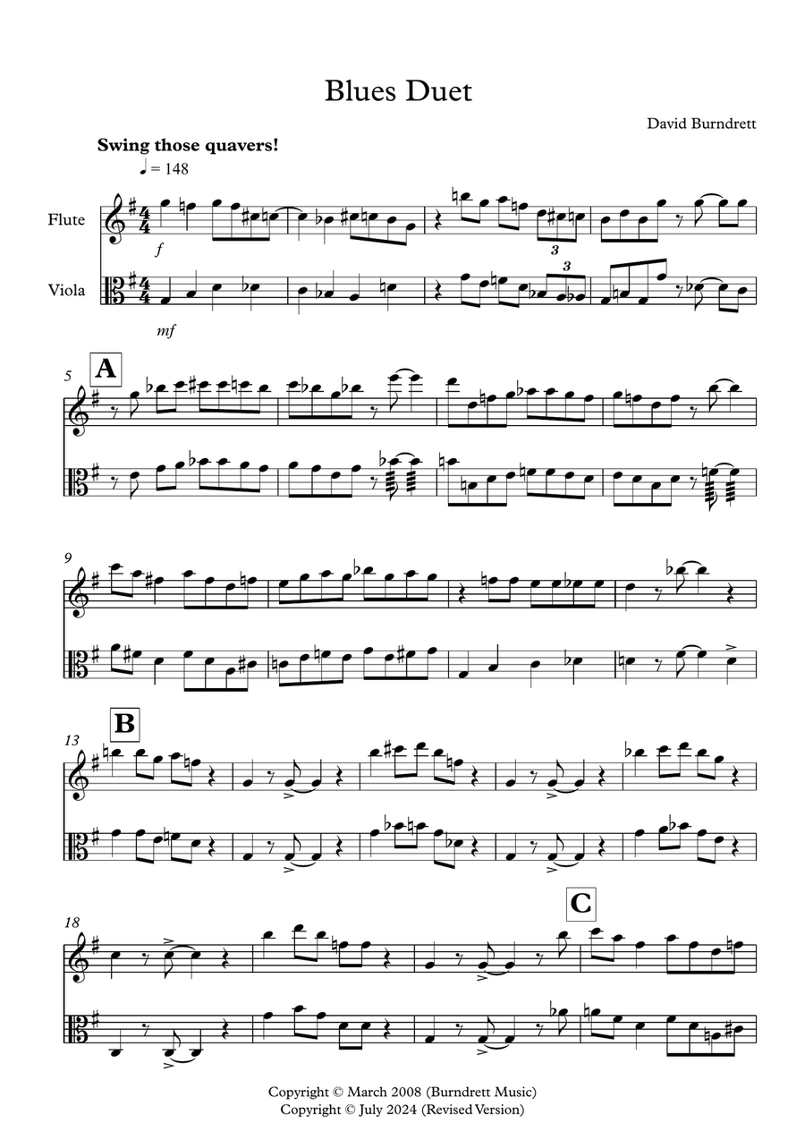 Blues Duet for Flute and Viola Flute scores gallery preview page 1