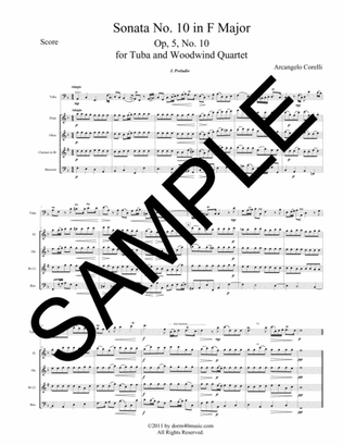 Book cover for Sonata Number 10 in F Major for Tuba and Woodwind Quartet