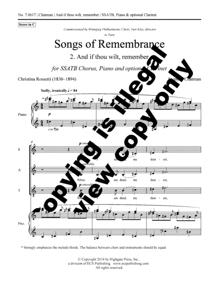 Songs of Remembrance: 2. And if thou wilt, remember image number null