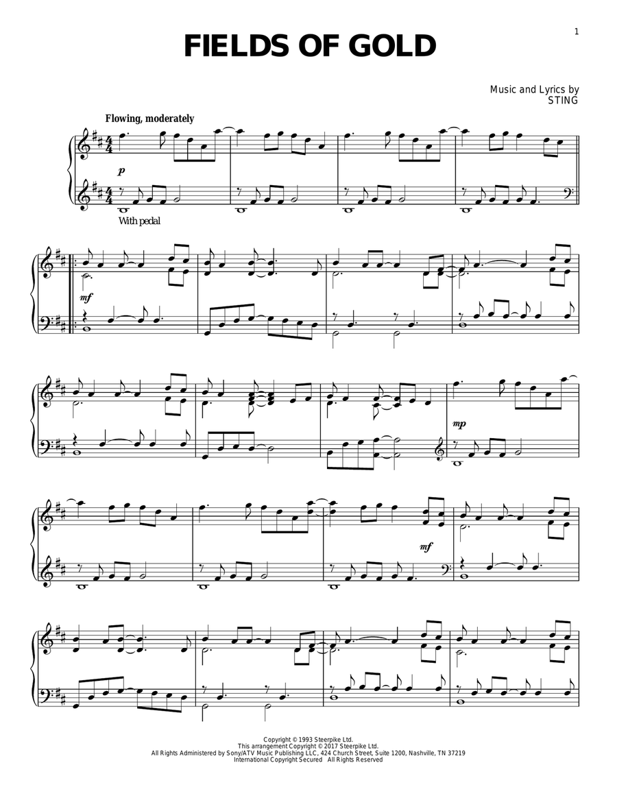 Fields Of Gold Piano Solo scores gallery preview page 1