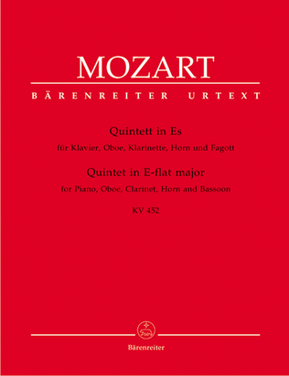 Book cover for Quintet for Piano, Oboe, Clarinet, Horn and Bassoon E flat major, KV 452