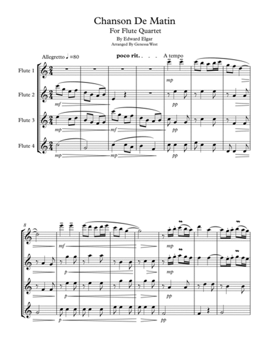 Chanson De Matin By Elgar For Flute Quartet image number null