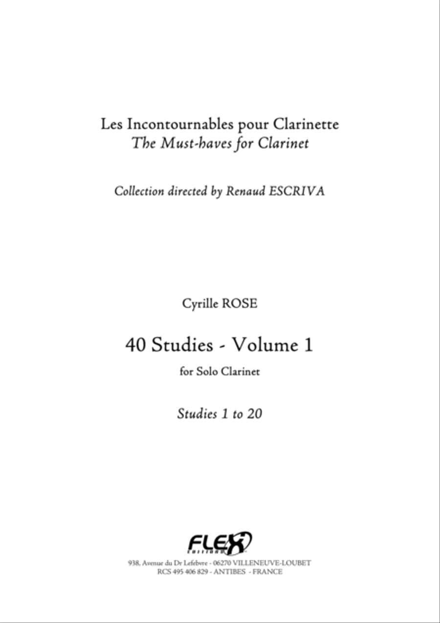 Tuition Book - 40 Studies for Clarinet - Volume 1 - Studies 1 to 20 Clarinet Solo scores gallery preview page 1