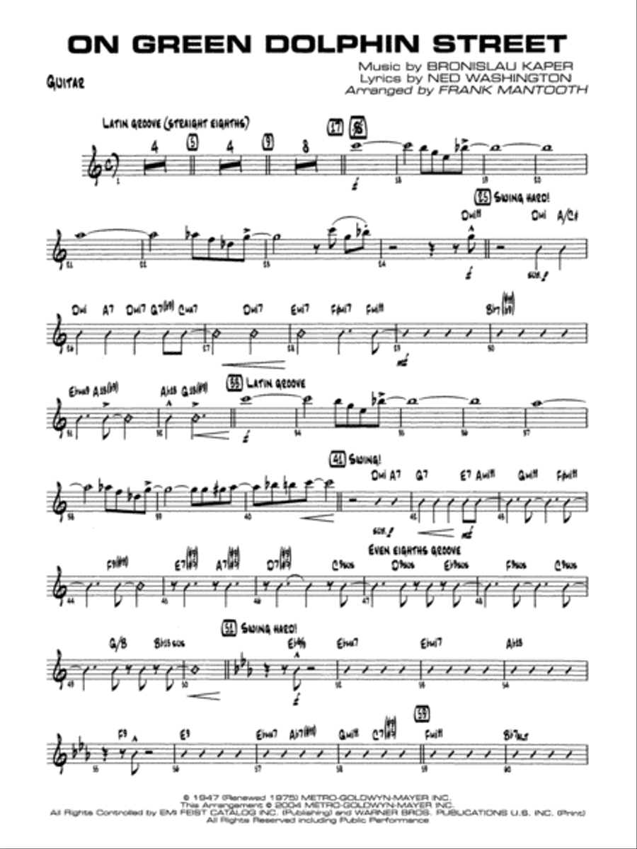 On Green Dolphin Street: Guitar Jazz Ensemble scores gallery preview page 1