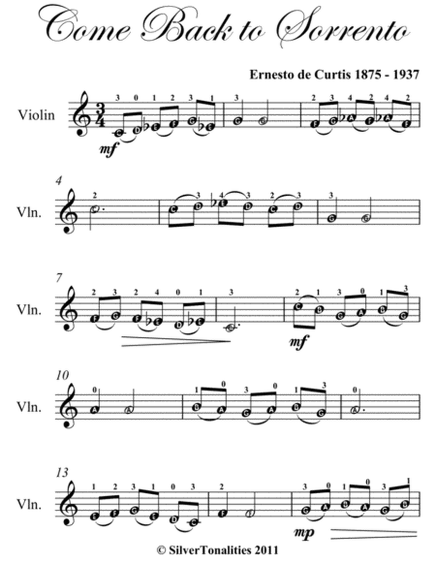 Come Back to Sorrento Easy Violin Sheet Music