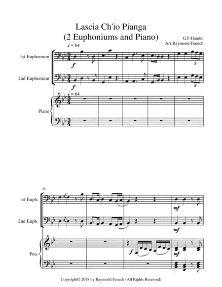 Lascia Ch'io Pianga - From Opera 'Rinaldo' - G.F. Handel ( 2 Euphoniums and Piano) image number null