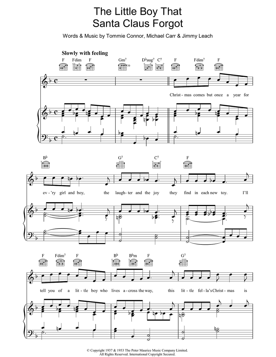 The Little Boy That Santa Claus Forgot Piano, Vocal, Guitar scores gallery preview page 1