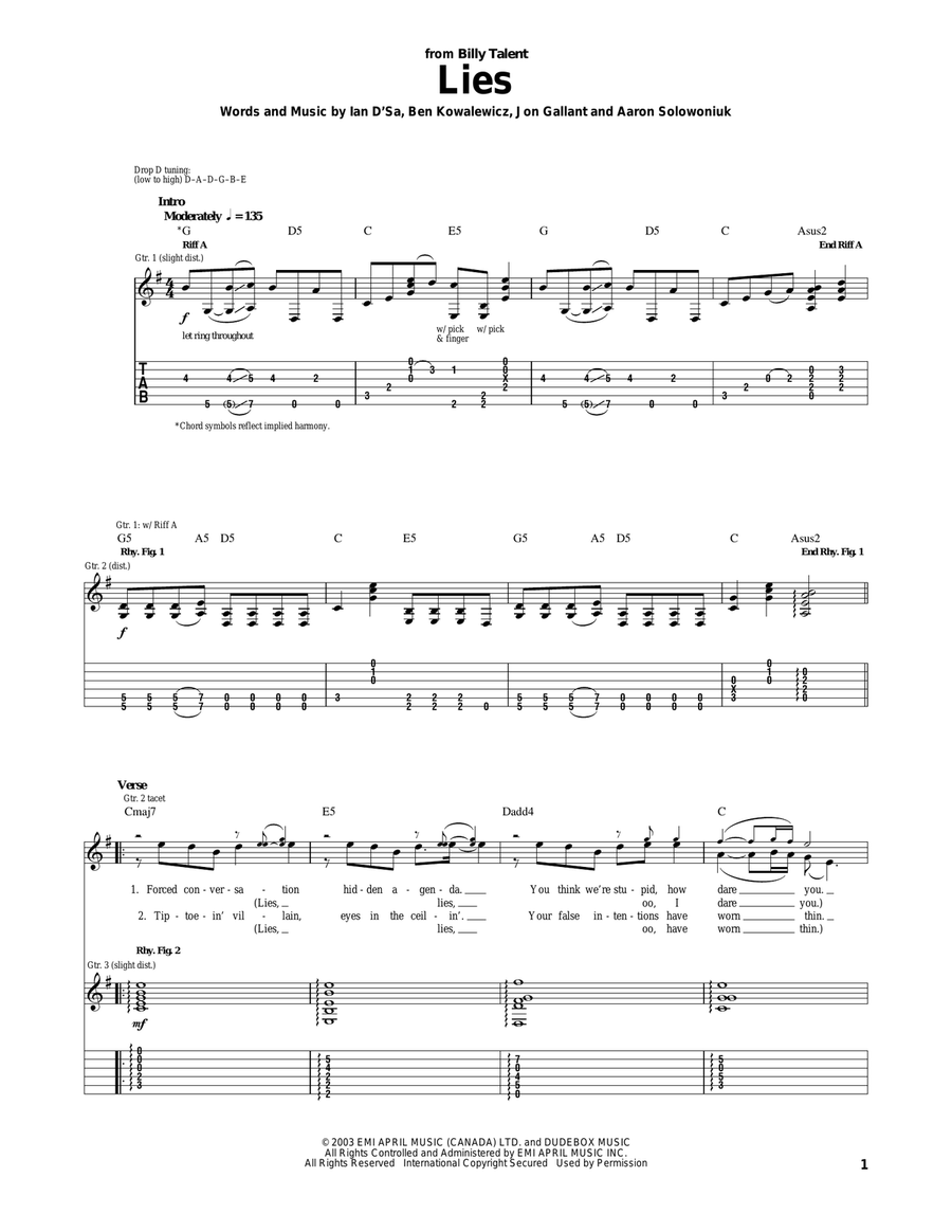 Lies Electric Guitar scores gallery preview page 1