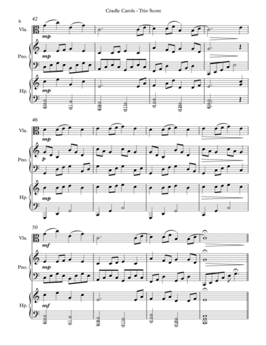 Cradle Carols, Trio for Viola, Pedal Harp and Piano Pedal Harp scores gallery preview page 6