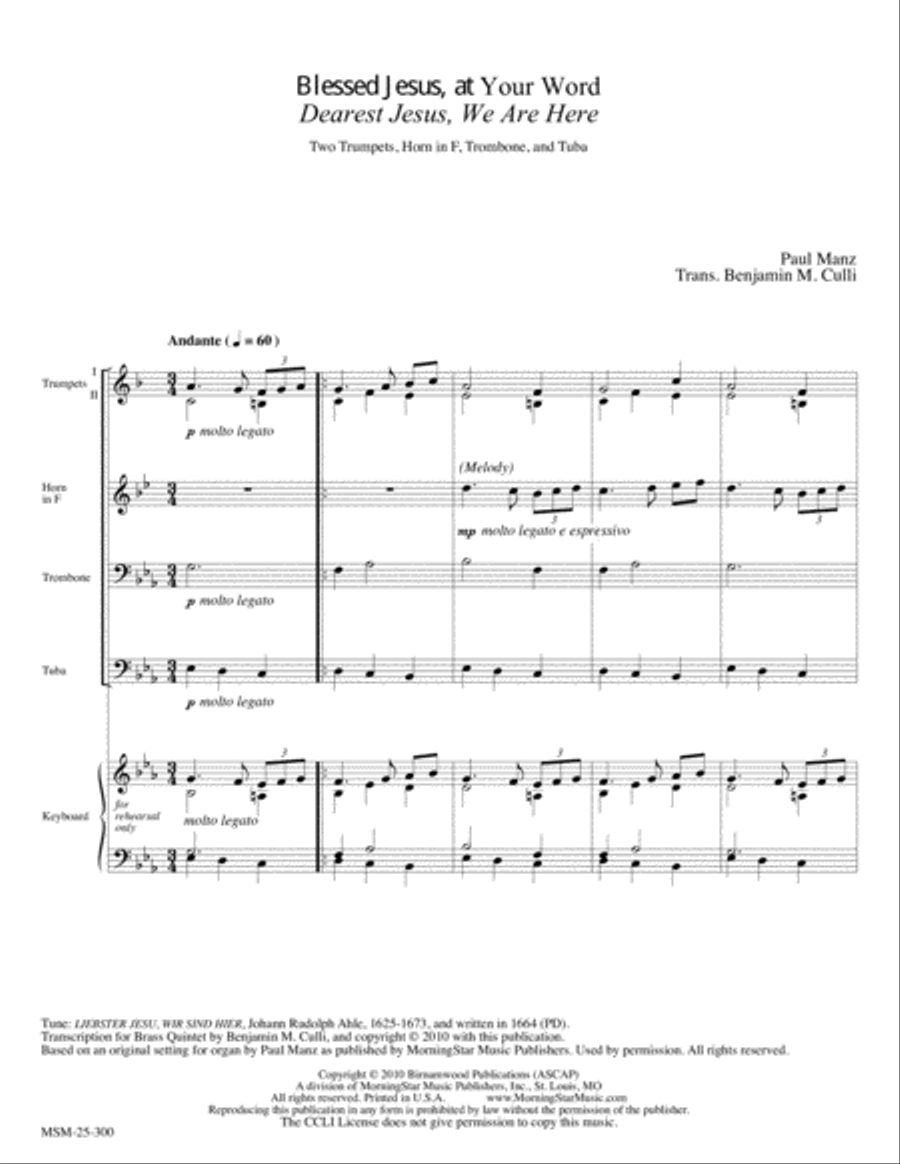 Blessed Jesus, at Your Word Dearest Jesus, We Are Here Brass Quintet scores gallery preview page 2