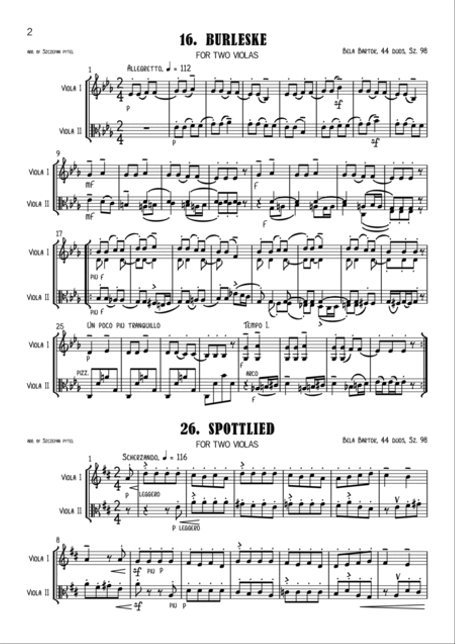 Bela Bartok 44 Duos for Two Violin, Sz. 98 arranged for 2 Violas (viola duet) or Violin & Viola by S String Duet scores gallery preview page 2