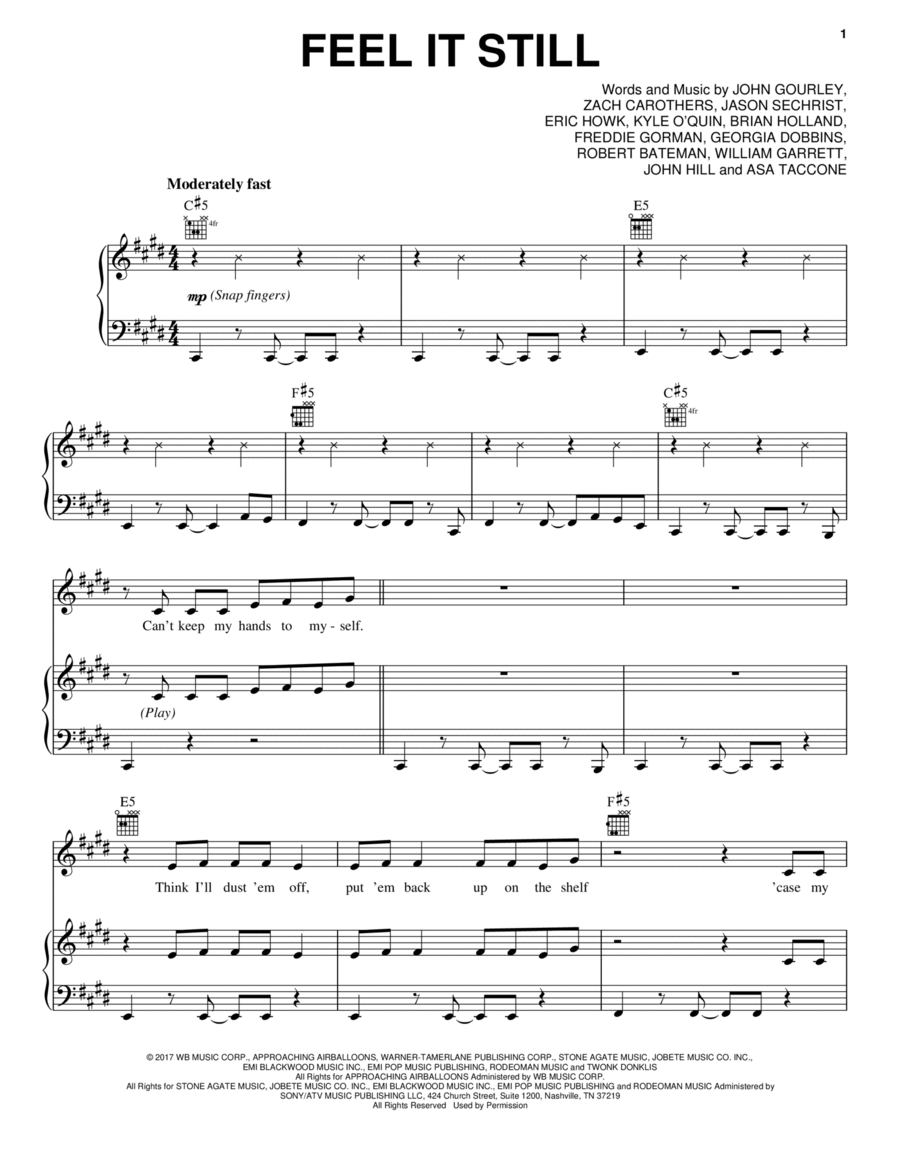 Feel It Still Piano, Vocal, Guitar scores gallery preview page 1