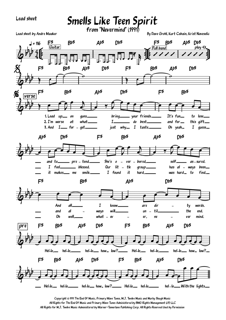 Smells Like Teen Spirit Piano scores gallery preview page 1