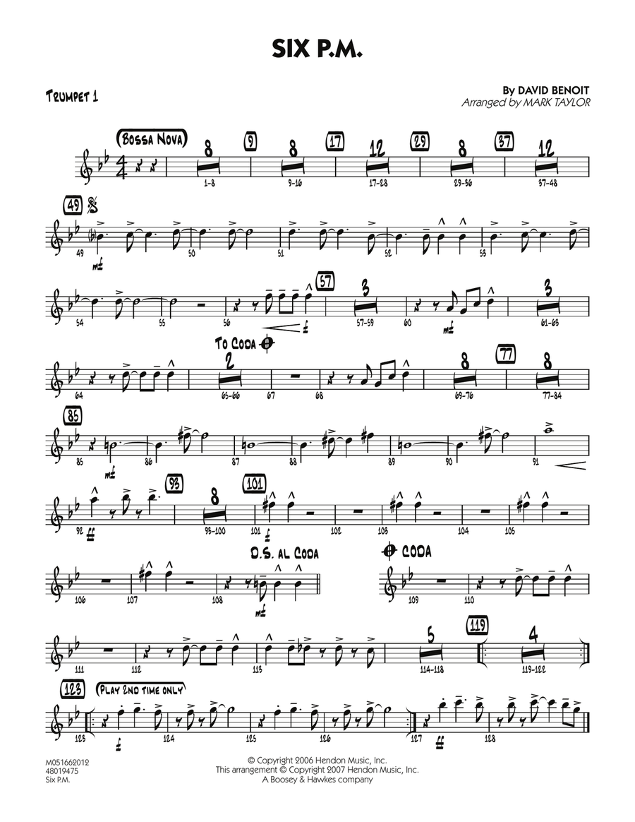 Six P.M. - Trumpet 1 Six P.M. - Trumpet 1 Jazz Ensemble scores gallery preview page 1