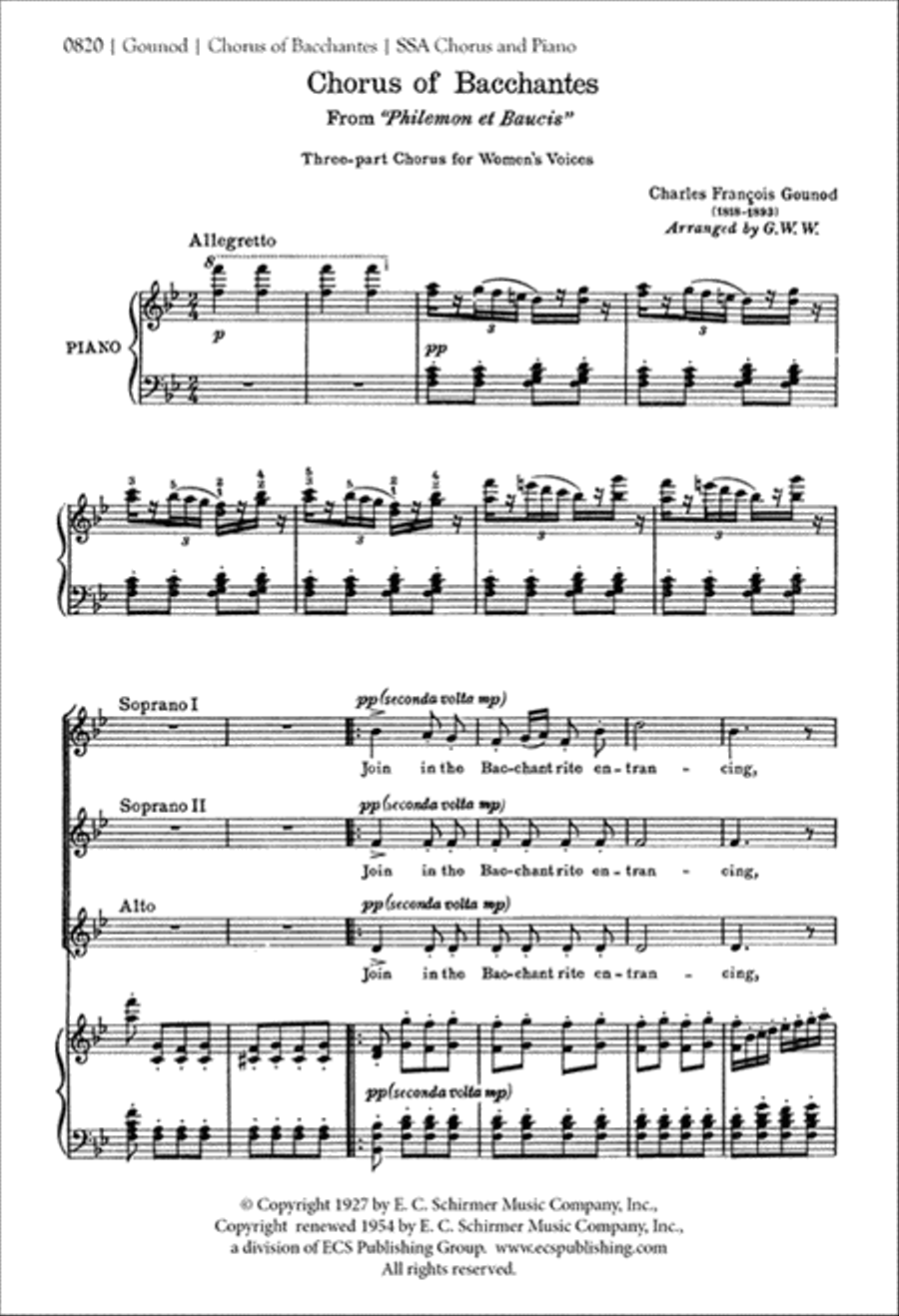 Philemon et Baucis: Bacchantes Chorus SSA scores gallery preview page 1