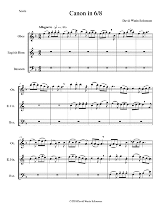 Canon in 6/8 for double reed trio (oboe, cor anglais, bassoon)