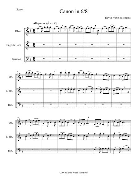 Canon in 6/8 for double reed trio (oboe, cor anglais, bassoon) image number null
