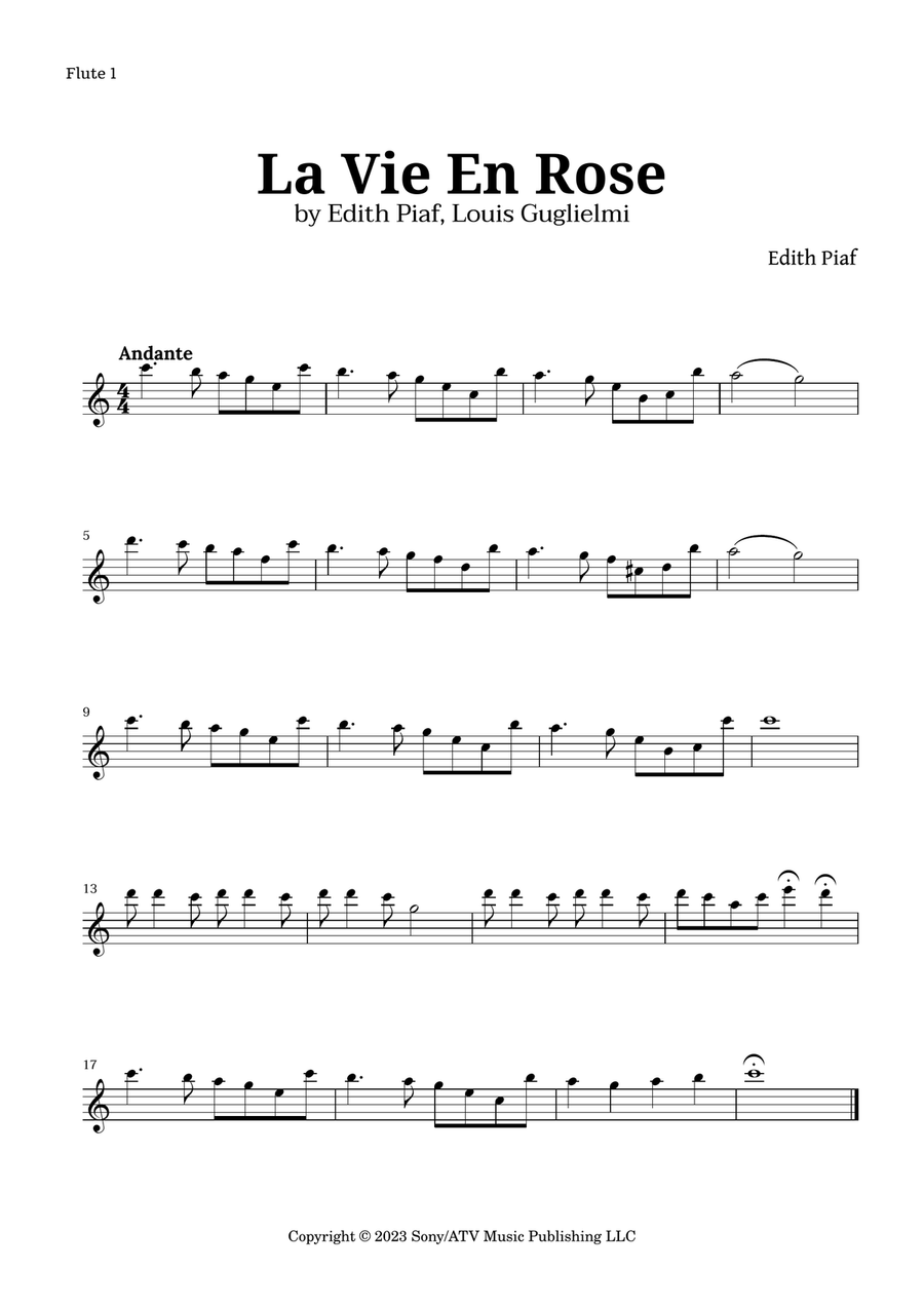 La Vie En Rose Flute Duet scores gallery preview page 2