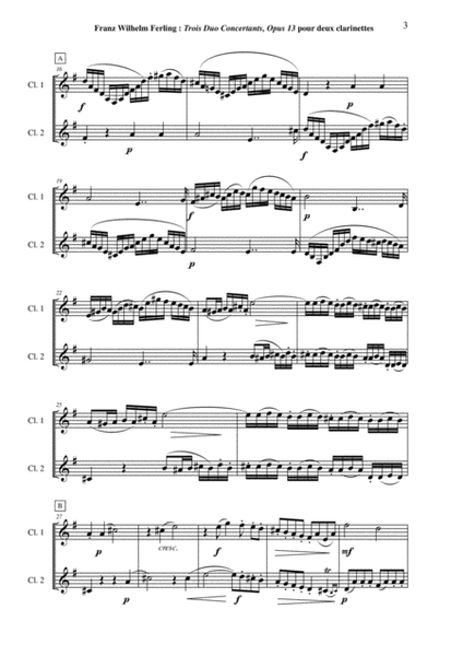 Franz Wilhelm Ferling: 3 Duos Concertants Op. 13, arranged for two clarinets by Paul Wehage