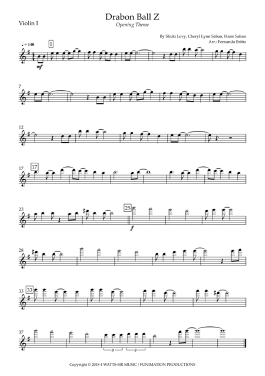 Dragon Ball Z Opening Theme String Quartet scores gallery preview page 4