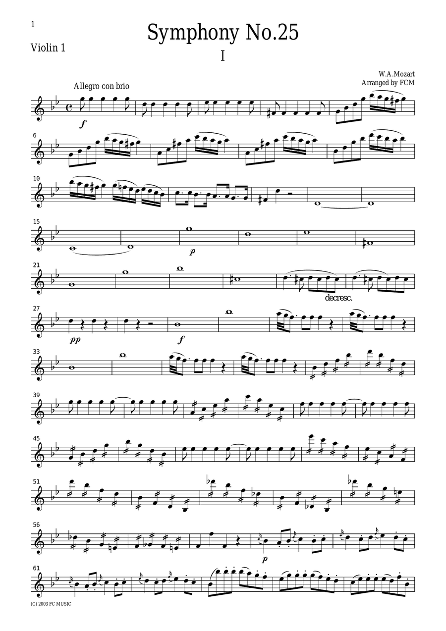 Mozart Symphony No.25, 1st mvt., for string quartet, CM010 String Quartet scores gallery preview page 5