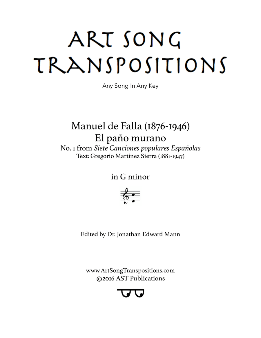 DE FALLA: El paño moruno (transposed to G minor) Piano, Vocal scores gallery preview page 1