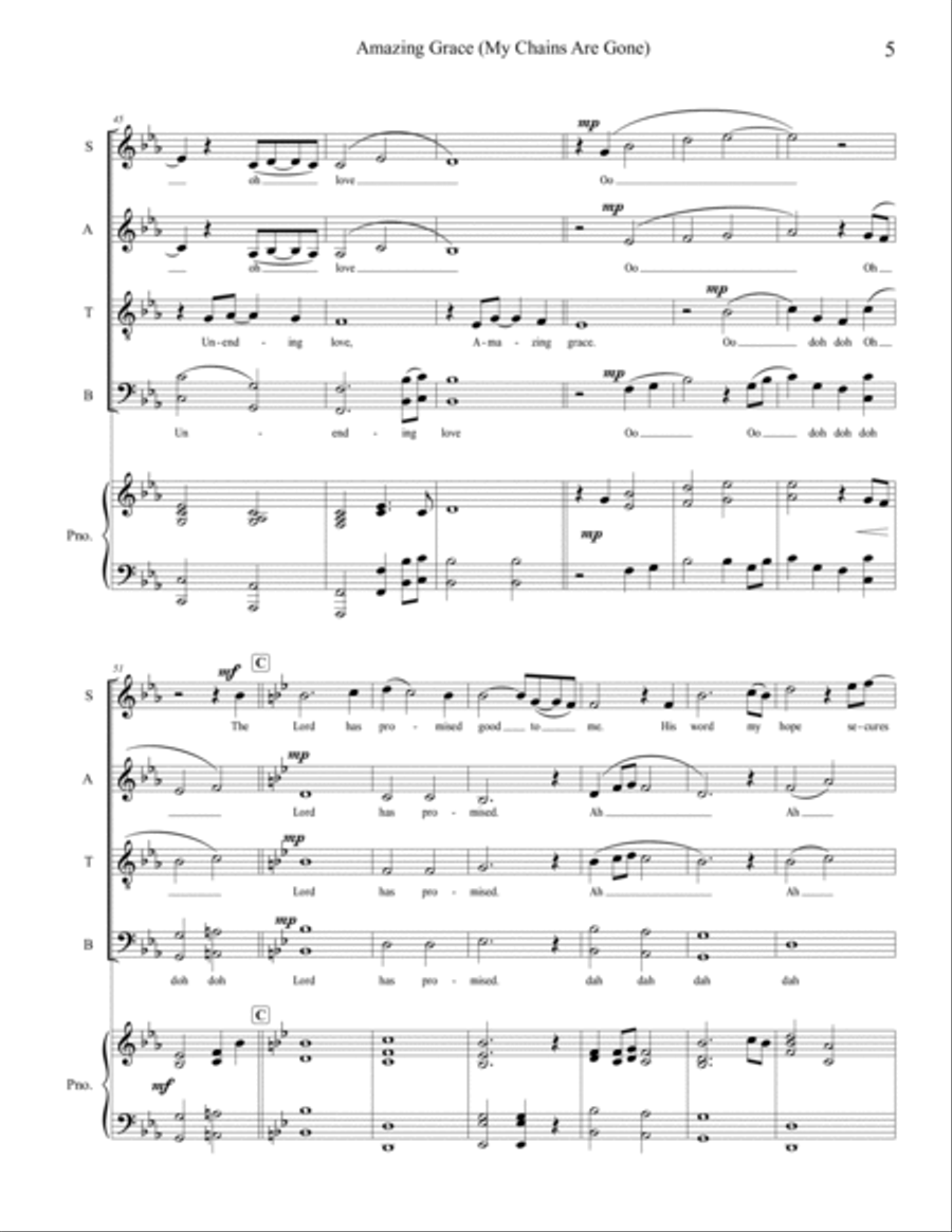 Amazing Grace (my Chains Are Gone) 4-Part scores gallery preview page 5