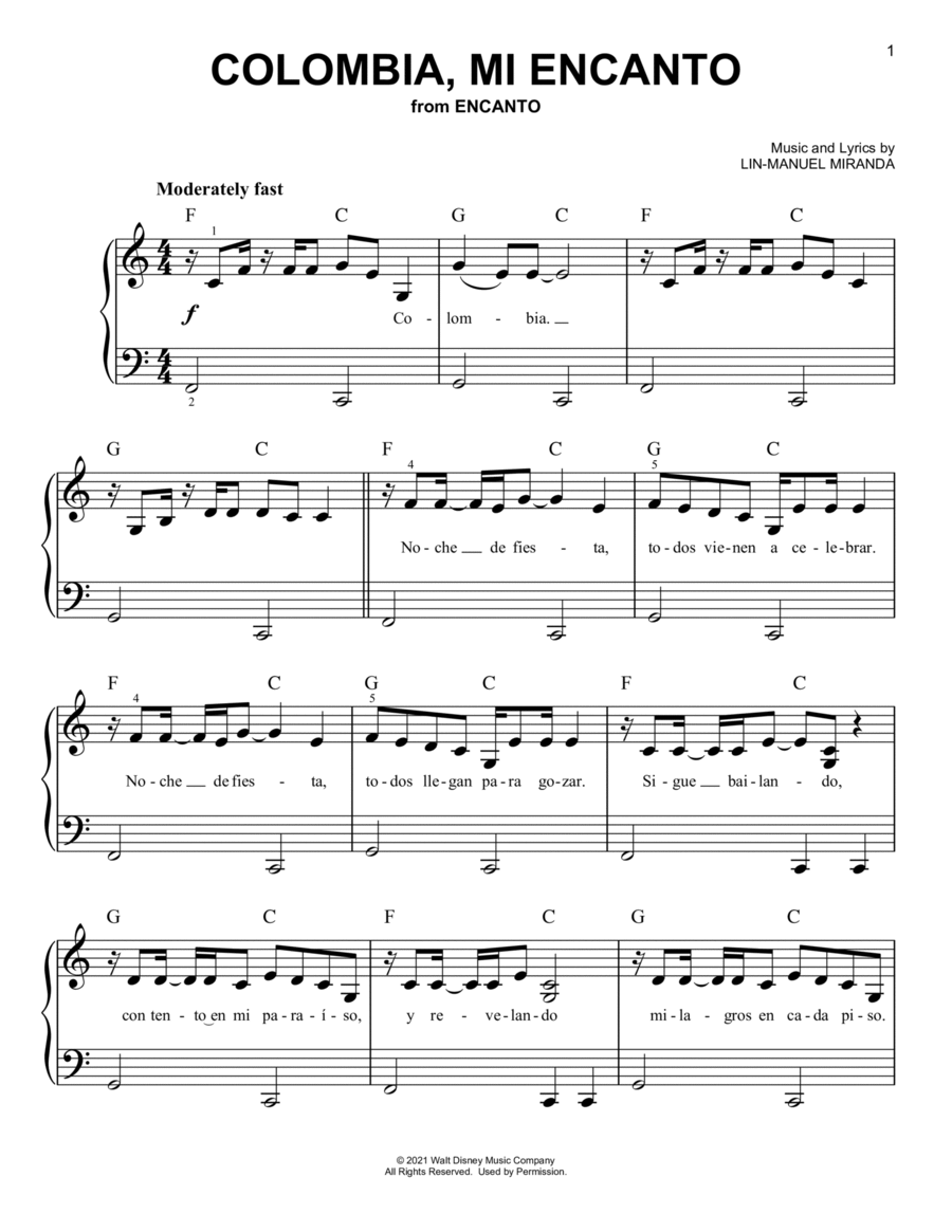 Colombia, Mi Encanto (from Encanto) Easy Piano scores gallery preview page 1