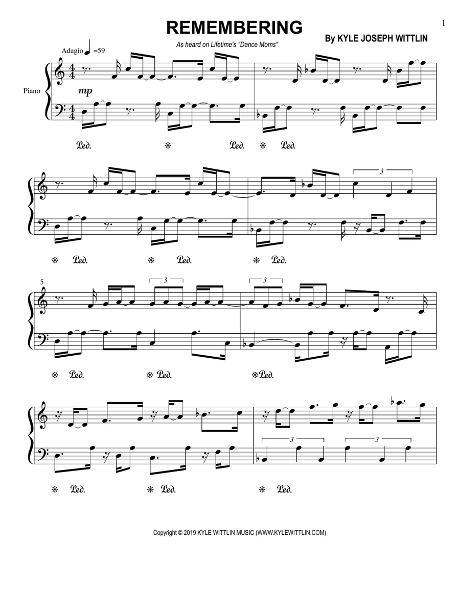 Remembering Piano Solo scores gallery preview page 1