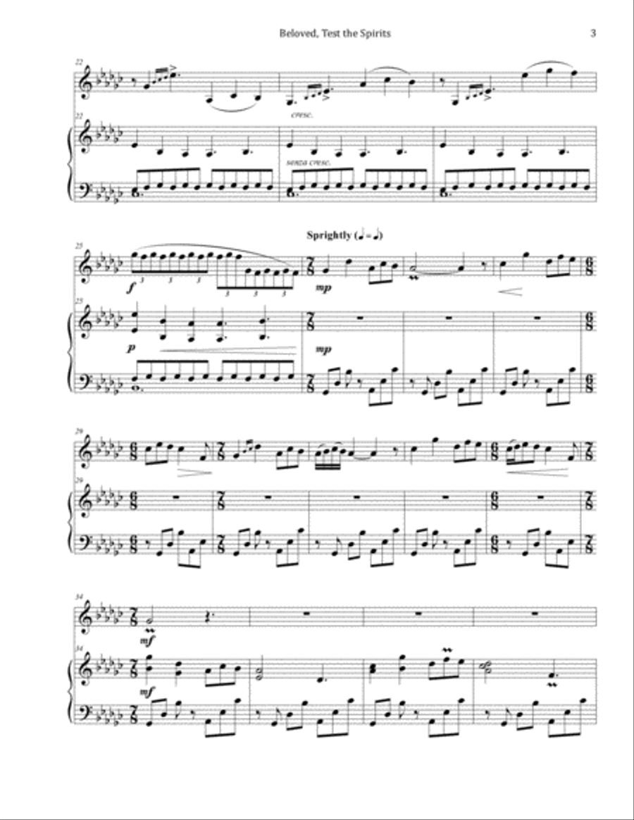 Beloved, Test the Spirits (sacred piece for clarinet and piano) Clarinet Solo scores gallery preview page 3
