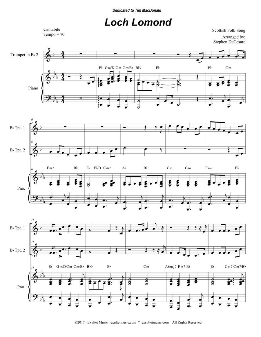 Loch Lomond (Duet for Bb-Trumpet) Trumpet Duet scores gallery preview page 1