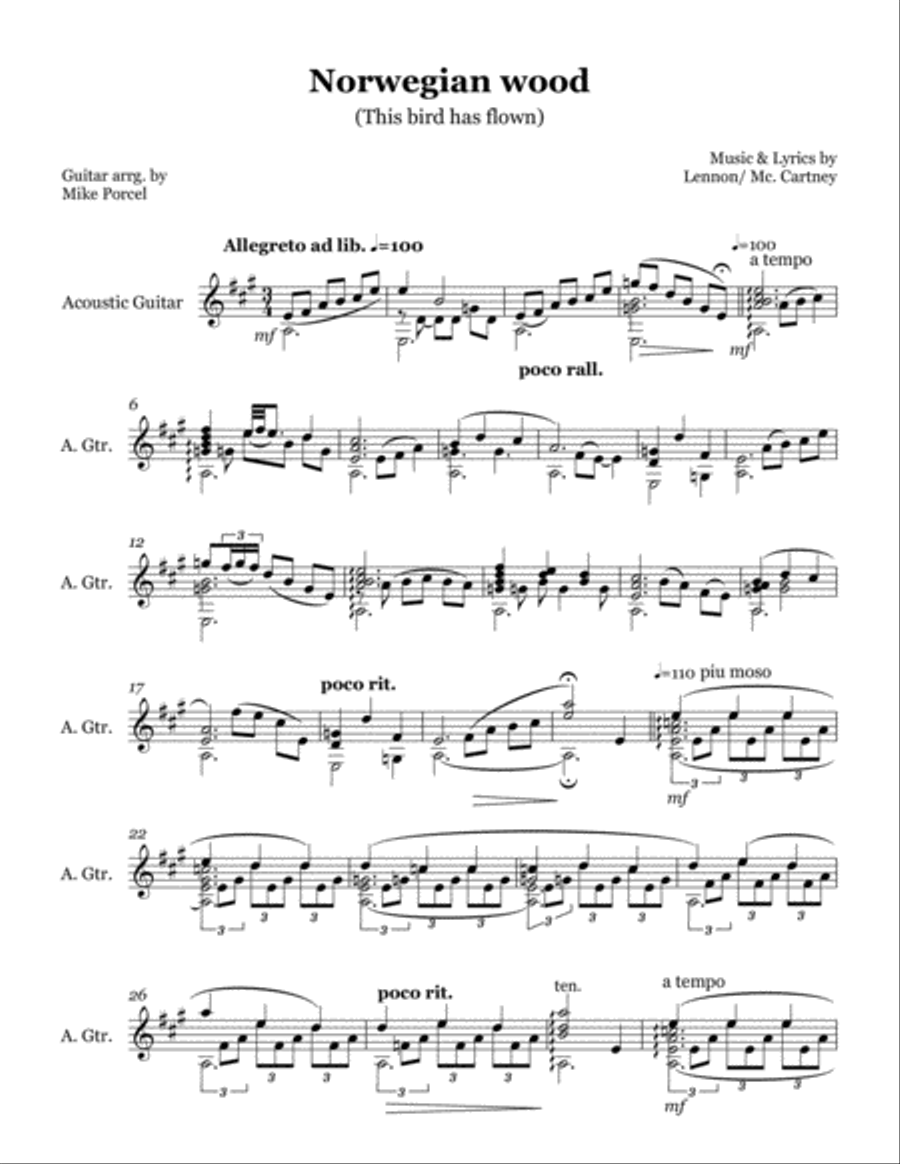 Norwegian Wood (this Bird Has Flown) Guitar Solo scores gallery preview page 1