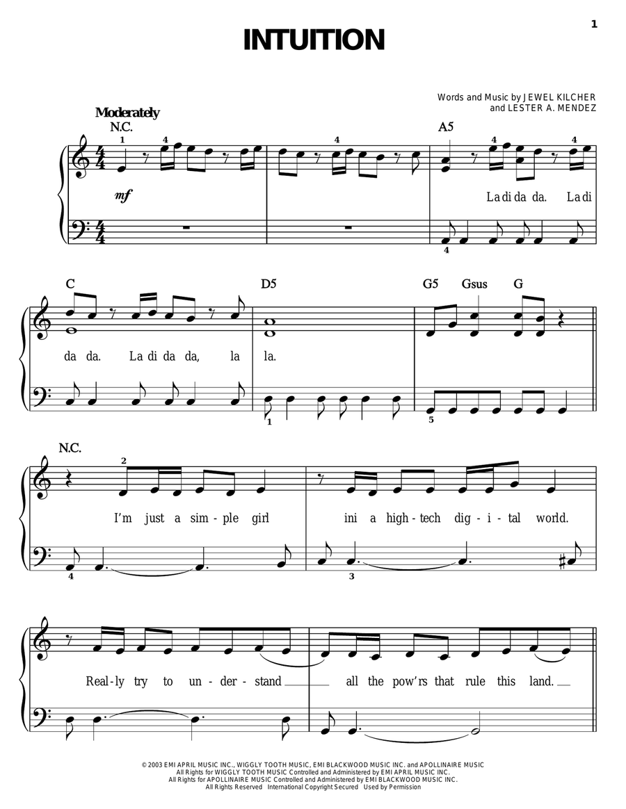 Intuition Intuition Easy Piano scores gallery preview page 1