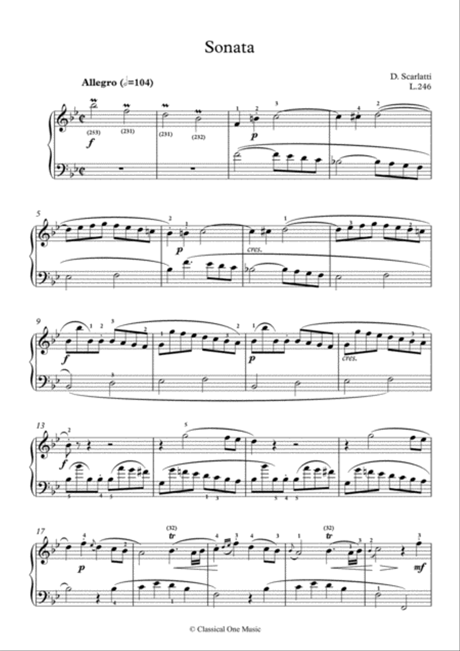 Scarlatti-Sonata in B-Major L.246 K.392(piano) Piano Solo scores gallery preview page 2
