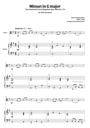 Book cover for Minuet in G major (viola and piano – clean with fingering)