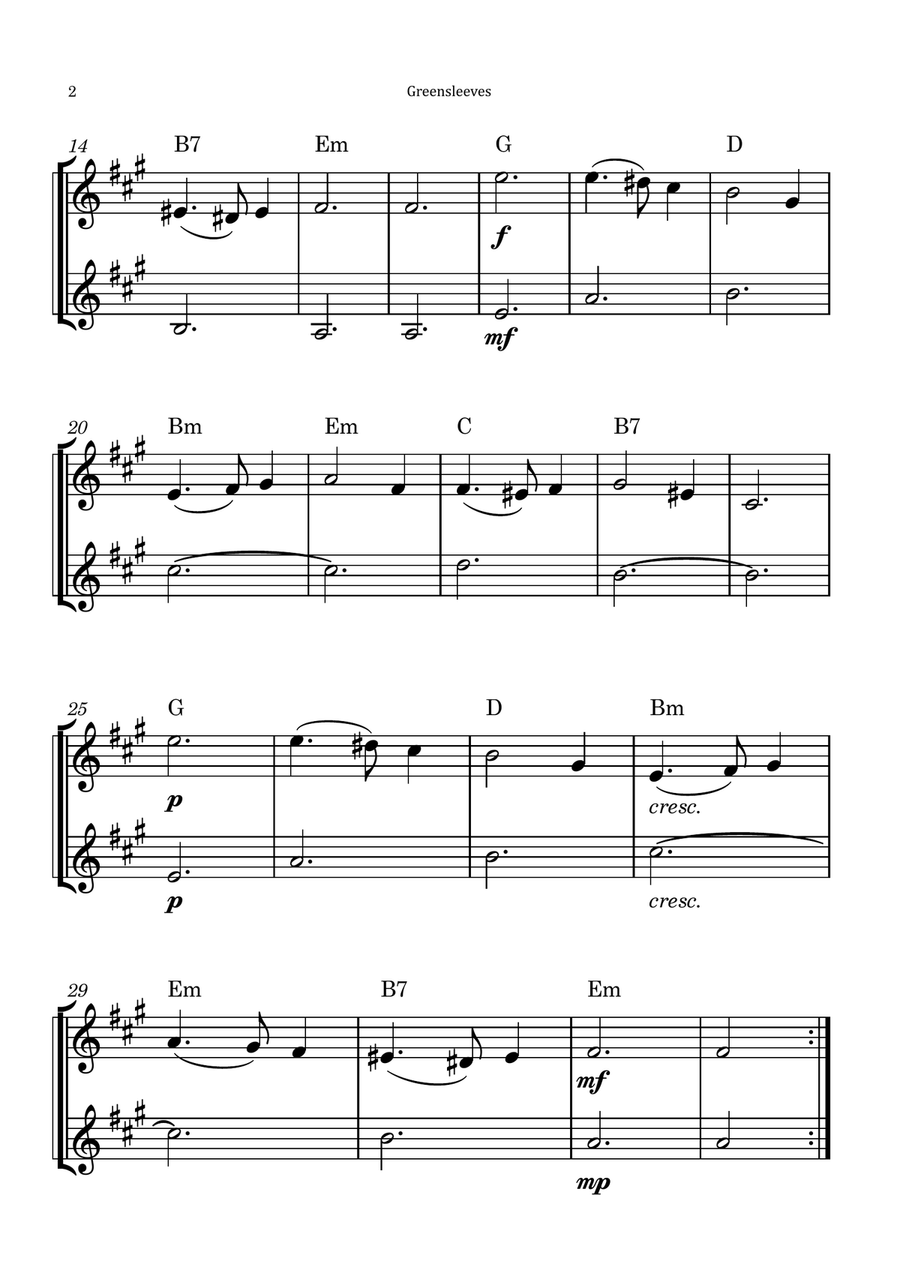 Greensleeves Trumpet Duet scores gallery preview page 2